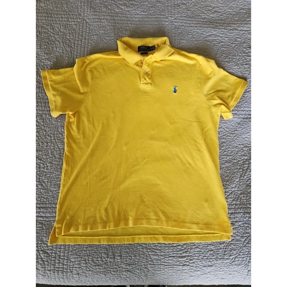 Polo Ralph Lauren Classic Fit Short Sleeve Shirt Size XL Bright Yellow Blue Pony